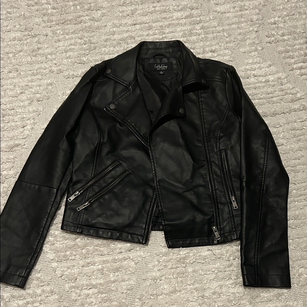 black leather moto/biker jacket